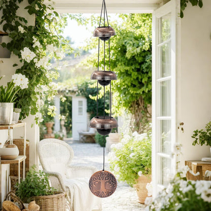 ASTARIN Tree of Life Bell Wind Chimes for Outside, Red Copper Temple Wind Bell with 3 Bells, Feng Shui Copper Wind Chime for Home Garden Yard Outdoor Decoration & Memorial Gift