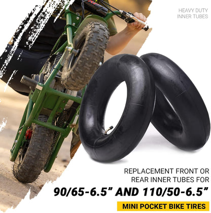 (2-Pack) Replacement Front or Rear Inner Tubes for 90/65-6.5” and 110/50-6.5” Mini Pocket Bike Tires - Fits Most 38cc, 47cc, and 49cc Mini Pocket Bikes - Compatible with MTA1/MTA2, GP-RSR, and More