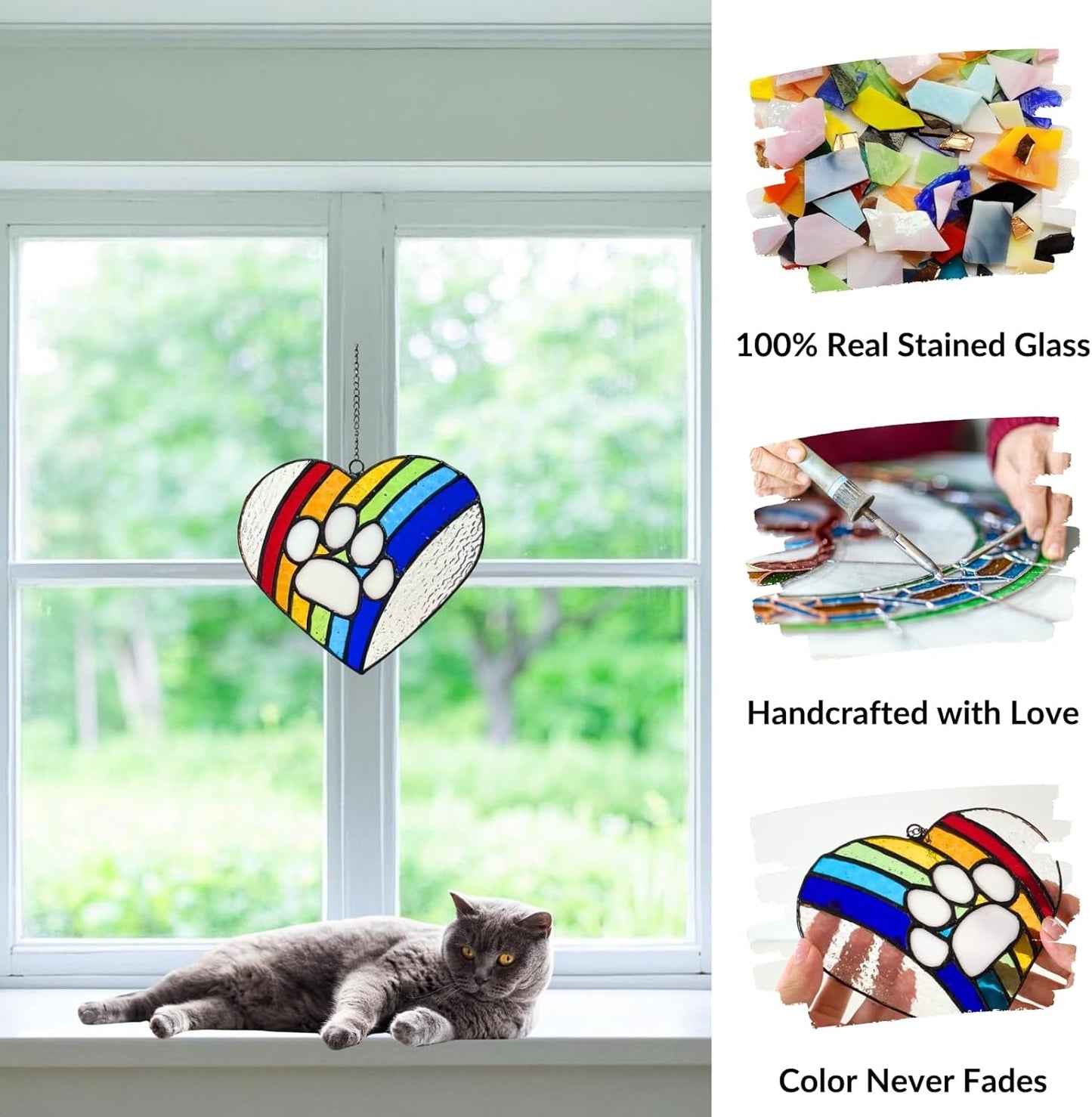 LASTINGTAILS Stained Glass Rainbow Bridge Dog Memorial Gifts for Loss of Dog, Heart Paw Print Suncatcher Loss of Dog Sympathy Gift, Dog Passing Away Gifts, Pet Remembrance for pet Lovers