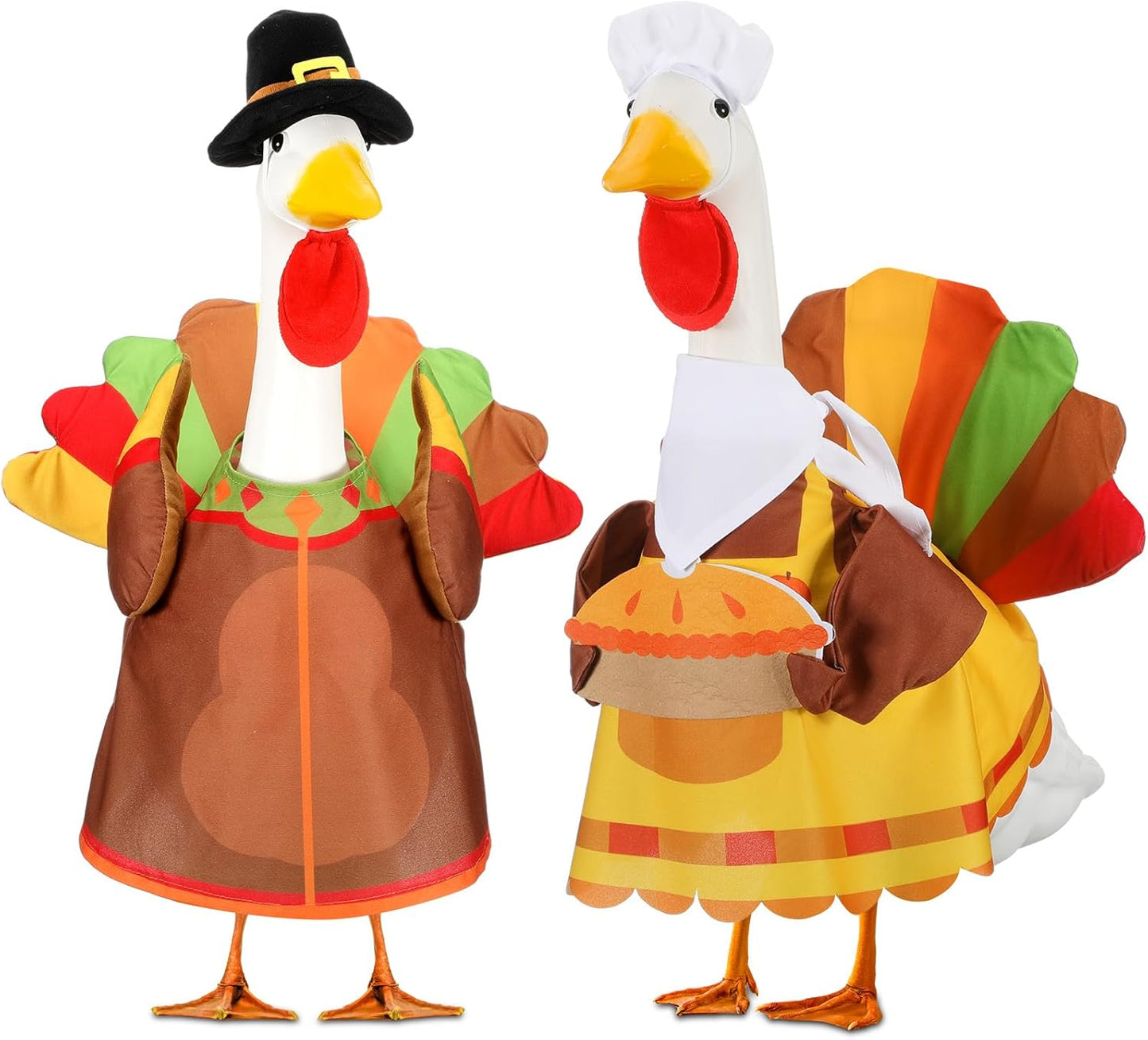 Abbylike 2 Set Thanksgiving Porch Goose Outfits Turkey Goose Clothes Costume Fit Large 23'' Cement for Garden Yard Decoration