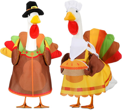 Abbylike 2 Set Thanksgiving Porch Goose Outfits Turkey Goose Clothes Costume Fit Large 23'' Cement for Garden Yard Decoration