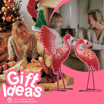 Natelf Pink Flamingo Garden Statues - Metal Flamingo Yard Art Decor, Weather-Resistant Outdoor Sculpture for Lawn, Patio, or Garden - Unique Gift for Women, Mom, Grandma