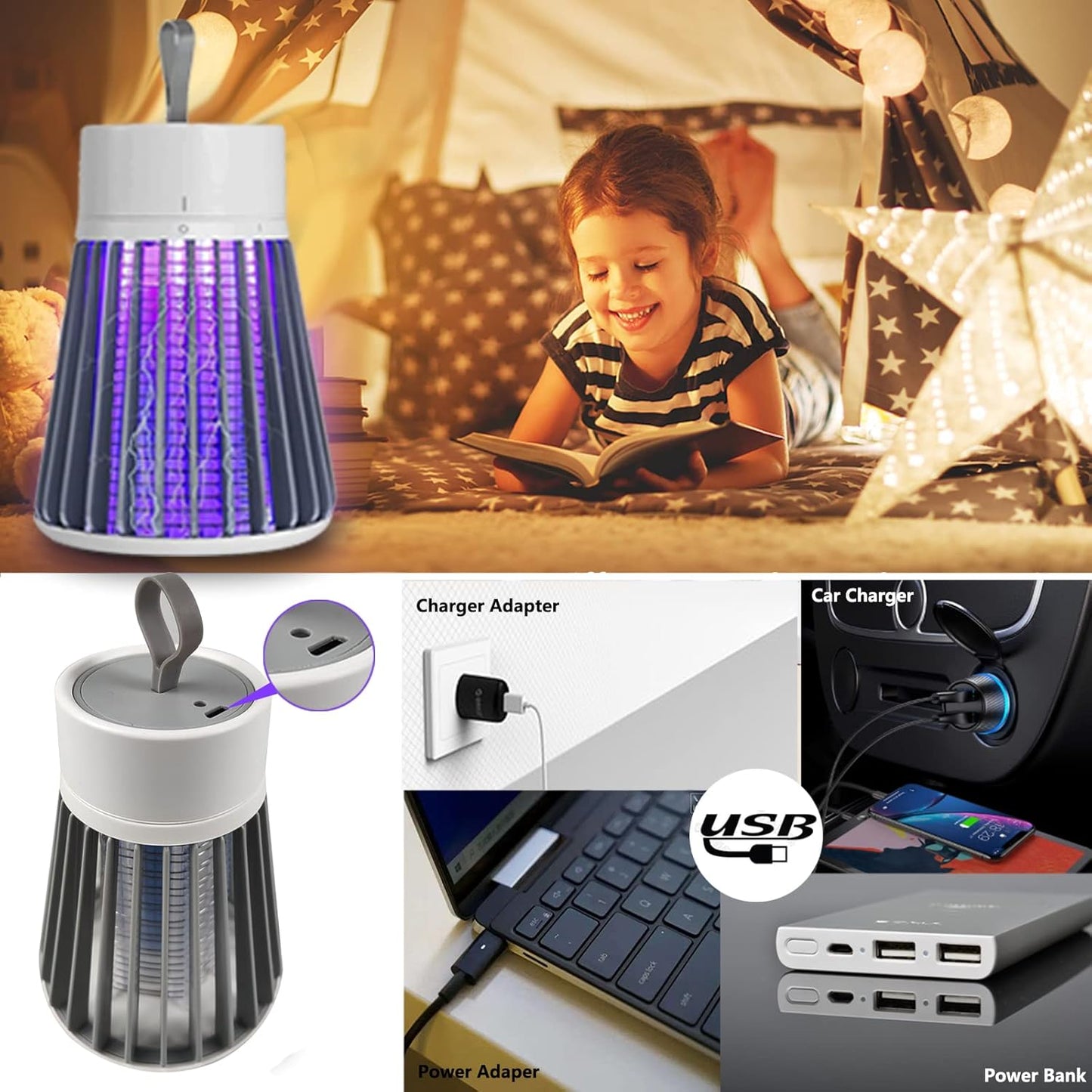 Bug Zapper Outdoor,Electric Mosquito Zapper Portable Camp Mosquito Killer,Rechargeable Indoor Fly Zapper,Electric Fly Zapper,Fly Traps,Flying Insects Zapper Indoor Outdoor (Green)