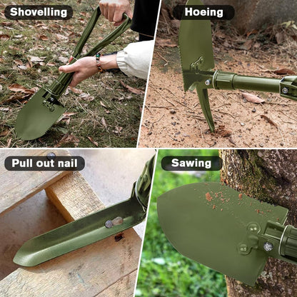 Camping Shovel, 18.5'' Digging Shovel Portable Ergonomic High Carbon Steel Folding Shovel for All Occasions Outdoor Camping Hiking Garden (Green/Silver)