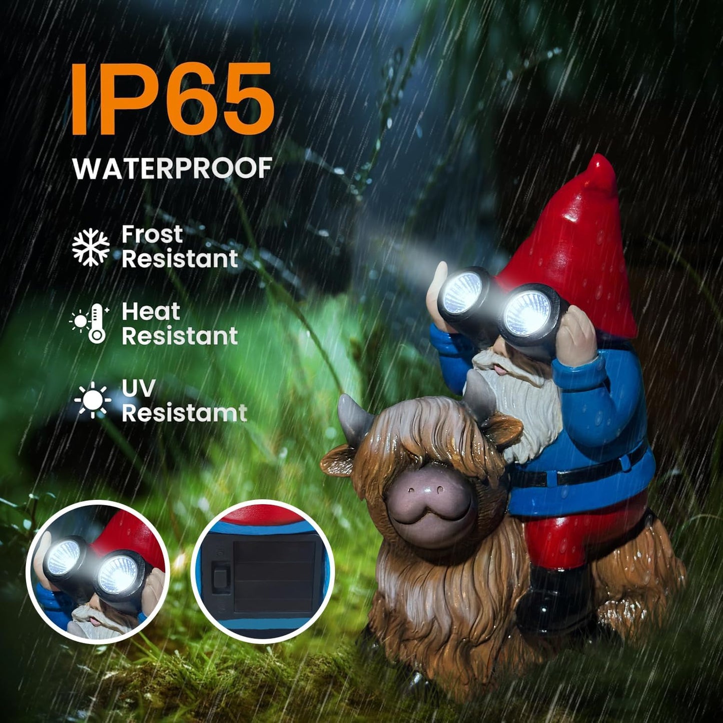 Gnome Garden Statue Solar Lights Outdoor Binoculars on Highland Cow,Birthday Gifts for Women/Men, Housewarming Gifts,Outdoor Decor for Balcony,Garden,Patio,Yard,Lawn(Cow Gnome)