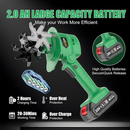 20V Cordless Tiller Cultivator for Gardening, Electric Garden Tiller with Only 1 x 2.0Ah Battery & Charger, Garden Rototiller for Lawn Gardening Soil Cultivation