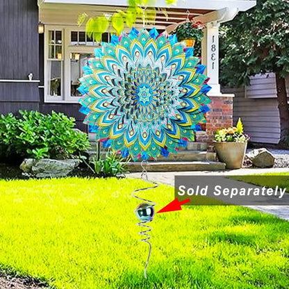 Peacock Wind Spinner,12.1in Green Bird Feather Style Spinner Hanging Ornaments,3D Kinetic Art Garden Sculptures,Sun Catcher Outdoor Metal Large Spinning Yard Decor,Big Craft Decorations for Garden
