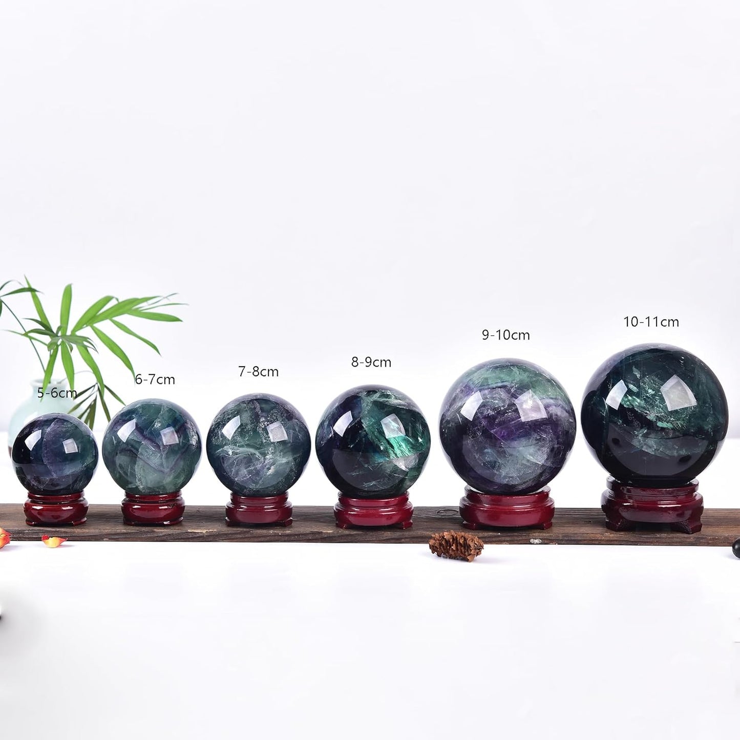 JIC Gem Large Crystal Sphere with Stand Colorful Fluorite Crystal Ball Gemstone Decorative Ball for Home Decor Altar Reiki Healing Gift 90-100mm