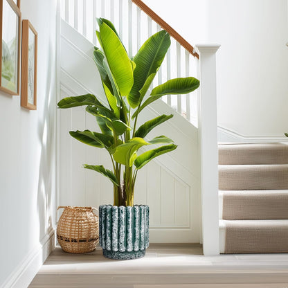 Ceramic Pots for Plants - 9.6 Inch Plant Pot Indoor with Drainage Hole, Large Ceramic Planters for Outdoor, Fluted Round Flower Planter, Home Decor Living Room, Birthday Gifts, Green