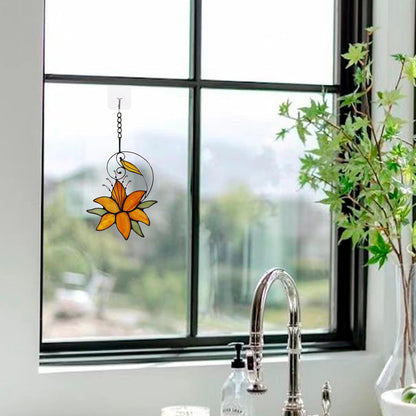 Orange Tiger Lily Flower Gift for Her Women, Love Gift Stained Glass Window Hanging Floral Suncatcher for Mother's Day Birthday, Valentine Day Gifts for Women Girlfriend