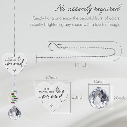 Keep Making Her Proud,Crystal Suncatcher Bereavement Keepsake,Memorial Gift for Loss of Mom,Grandma,Sister,Hanging Crystals Ornament for Window Rainbow Maker Prisms Home Decor Gift