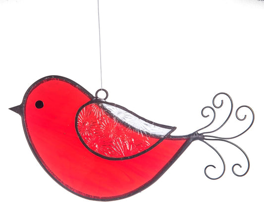 J Devlin Glass Red Bird Window Ornament Suncatcher 310