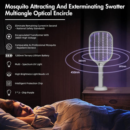 Lulant Electric Fly Swatter Rechargeable, Electric Bug Zapper Racket with Light, Mosquito Swatter, 3000V Detachable Dual Modes Fly Zapper, Mosquito Killer for Indoor Outdoor (1Pack)