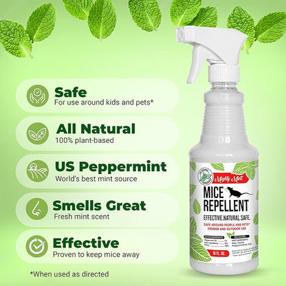 Mighty Mint Peppermint Oil Mouse Repellent Spray – Natural Indoor & Outdoor Control for Mice and Rodents – Plant-Based, Extra-Strong Formula - 16 oz