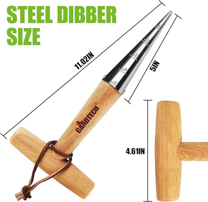 Gardtech Hand Dibber with Wooden Handle, Chrome Coated Stainless Steel Head - Lightweight Sturdy Hand Held Bulb Planter for Tulip Daffodil Crocus Garden Tool (Dibber)