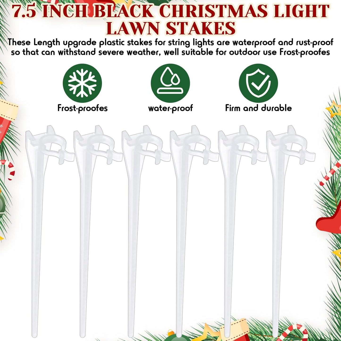 Jetec 120 Pieces Christmas Light Stakes Universal Yard Lawn Holiday 7.5 Inches Light Ground Stakes for C7 C9 String Lights Christmas Outdoor Lights Holders on Yards, Driveways (Clear)
