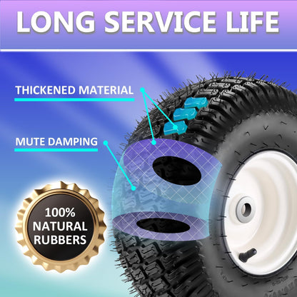 【Upgraded】15x6.00-6" Lawn Mower Tires with 3/4" Iron Bushing, 3" Offset Hub 4 Ply Heavy Duty Replacement for Craftsman Mower, Garden Lawn Tractors 2-Pack by Cenipar