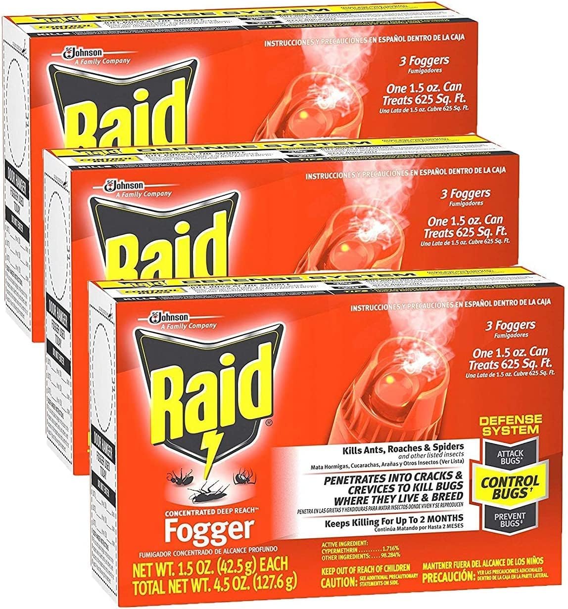 Raid® Concentrated Deep Reach Fogger, 1.5 oz, 3 Cans ( Pack of 3)