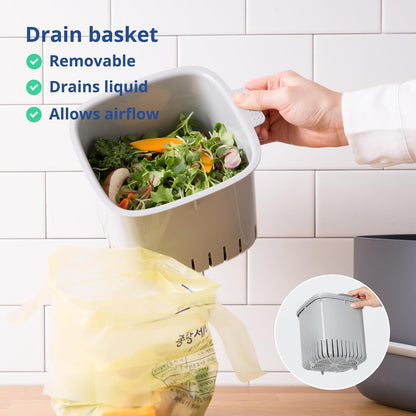 Blue Ginkgo Kitchen Compost Bin [2.6L / 0.69 GAL] – Filter-Free, Odor-Tight Countertop Food Waste Pail with Handle (Made in Korea, Gray)