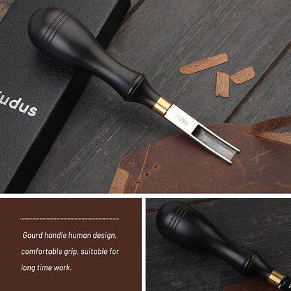 Diudus Leather Edge Beveler Tool, French Skiver, Wide Mouth Leather Edge Bevelers Skiving 8mm, Leather Edge Trimmer Crafting Tools with Wooden Handle for DIY Leather Craft