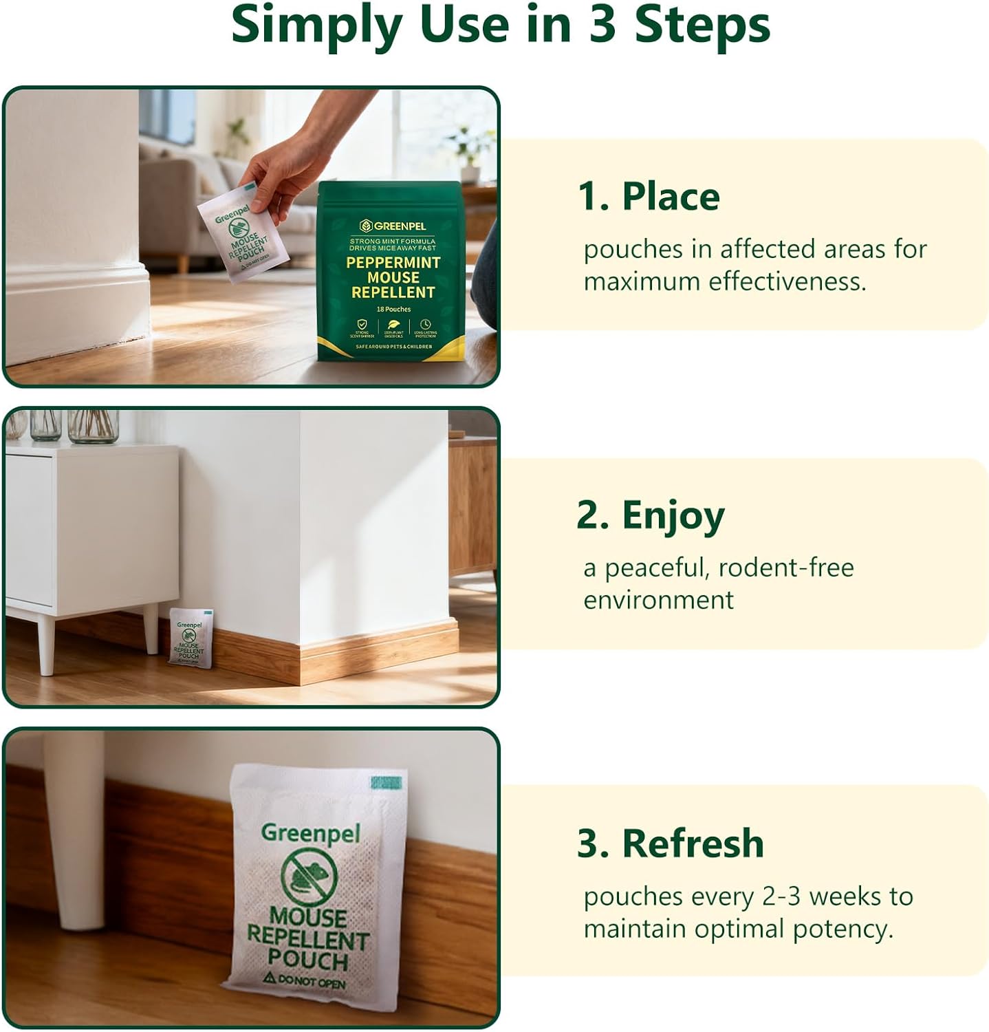Rodent and Mice Repellent Indoor, Upgrade 18-Pack Mouse Peppermint Oil Pouches for Squirrel, Rat Repellent for Outside, Mouse Control for Indoor/Outdoor, Pet Safe Rodent Deterrents for Home