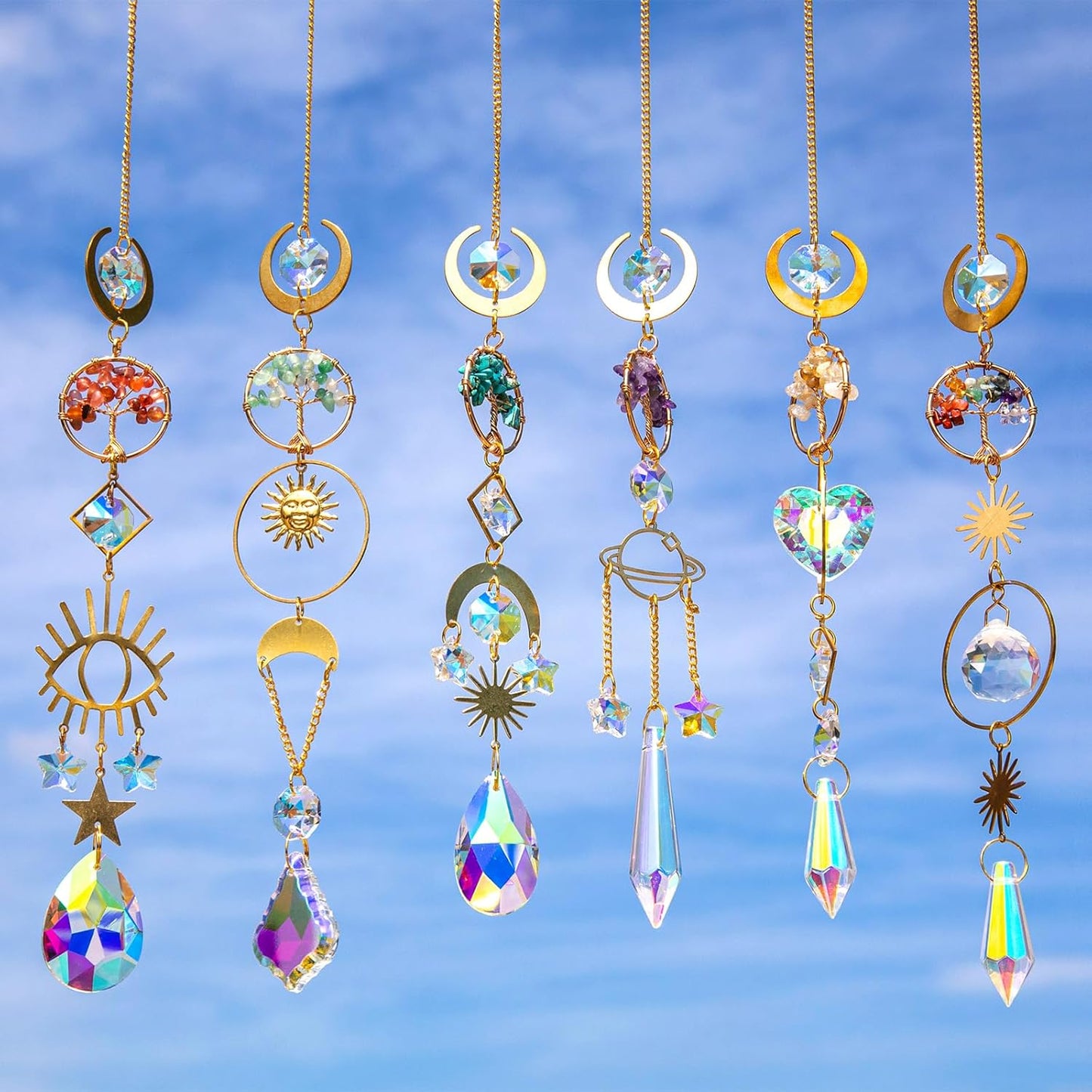 6 PCS Crystal Suncatchers for Window Hanging, Sun Catchers Indoor Window Garden Hanging with Crystals Prism Light Catcher,Tree of Life Crystal Suncatcher for Indoor Outdoor Home Garden Party Decor