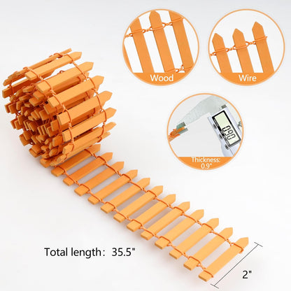 Mini Fairy Garden Fence, 35.5x2 Inch Cuttable Small Wood Picket Fence, DIY Miniature Accessories Decoration for Dollhouse, Crafts, Vegetable Platter, Cake(Orange)