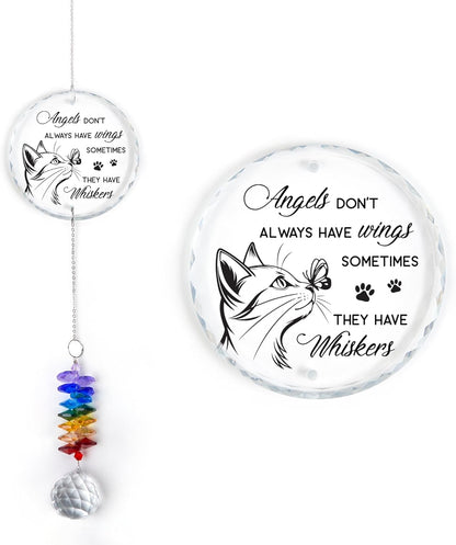 Glass Ornament Suncatcher - Cats Memorial Sympathy Gift - Crystal Rainbow Maker for Cat Lover - Bereavement Keepsake - Daily Remembrance - Hanging Home Garden Decor