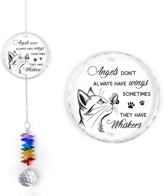 Glass Ornament Suncatcher - Cats Memorial Sympathy Gift - Crystal Rainbow Maker for Cat Lover