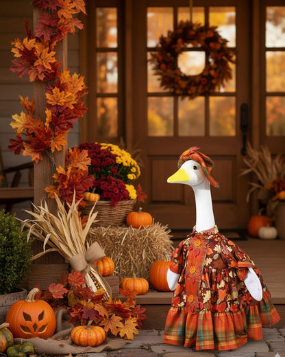 Fall Porch Goose Outfits with Maple Leaf Design, 2 Pcs/Set Lawn Cement Goose Clothes for Thanksgiving Day, 23" Patio Yard Garden Geese Decoration