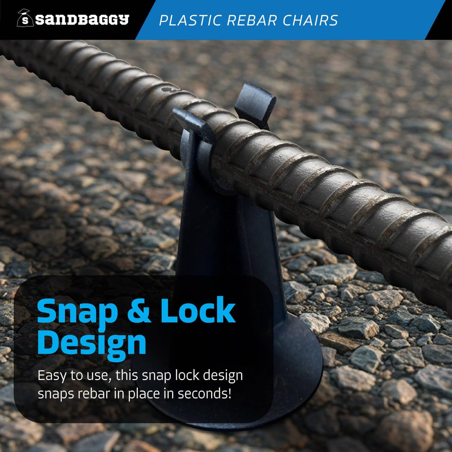 Sandbaggy Rebar Plastic Chair | Fits Rebar #3 to #5 | Heavy Duty Construction - Preferred Choice for Concrete Contractors | Saves Money & Labor Compared w/Dobie Bricks (Pack of 25, 3-1/4 Inch Length)