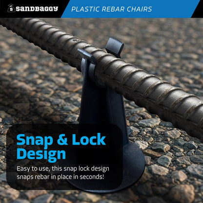 Sandbaggy Rebar Plastic Chair | Fits Rebar #3 to #5 | Heavy Duty Construction- Preferred Choice for Concrete Contractors | Saves Money & Labor Compared w/Dobie Bricks (Pack of 100, 3-1/4 Inch Length)