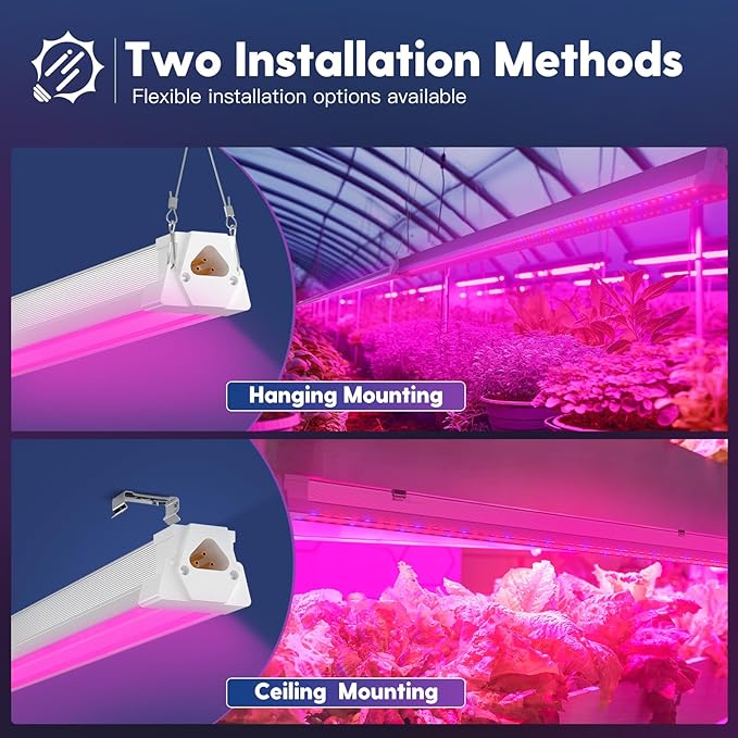 FREELICHT 4 Pack 4FT LED Grow Light, 40W (250W Equivalent), Red Blue (660nm+460nm) Full Spectrum Grow Light for Indoor Plants, Linkable Plug in Plant Growing Lamps for Hydroponic Seeding Veg Flower