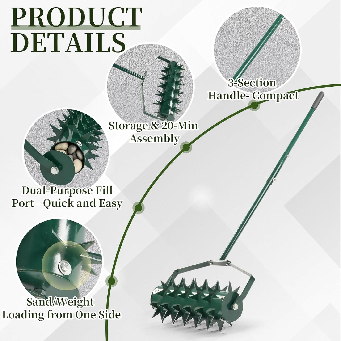 Outvita 60’’ Rolling Lawn Aerator, Heavy Duty Manual Aerator Lawn Tool for Garden Yard Patio with W-Shaped Blades ＆ 49" Handle (Green)