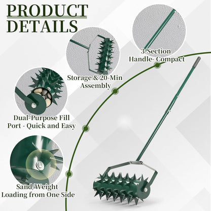 Outvita 60’’ Rolling Lawn Aerator, Heavy Duty Manual Aerator Lawn Tool for Garden Yard Patio with W-Shaped Blades ＆ 49" Handle (Green)