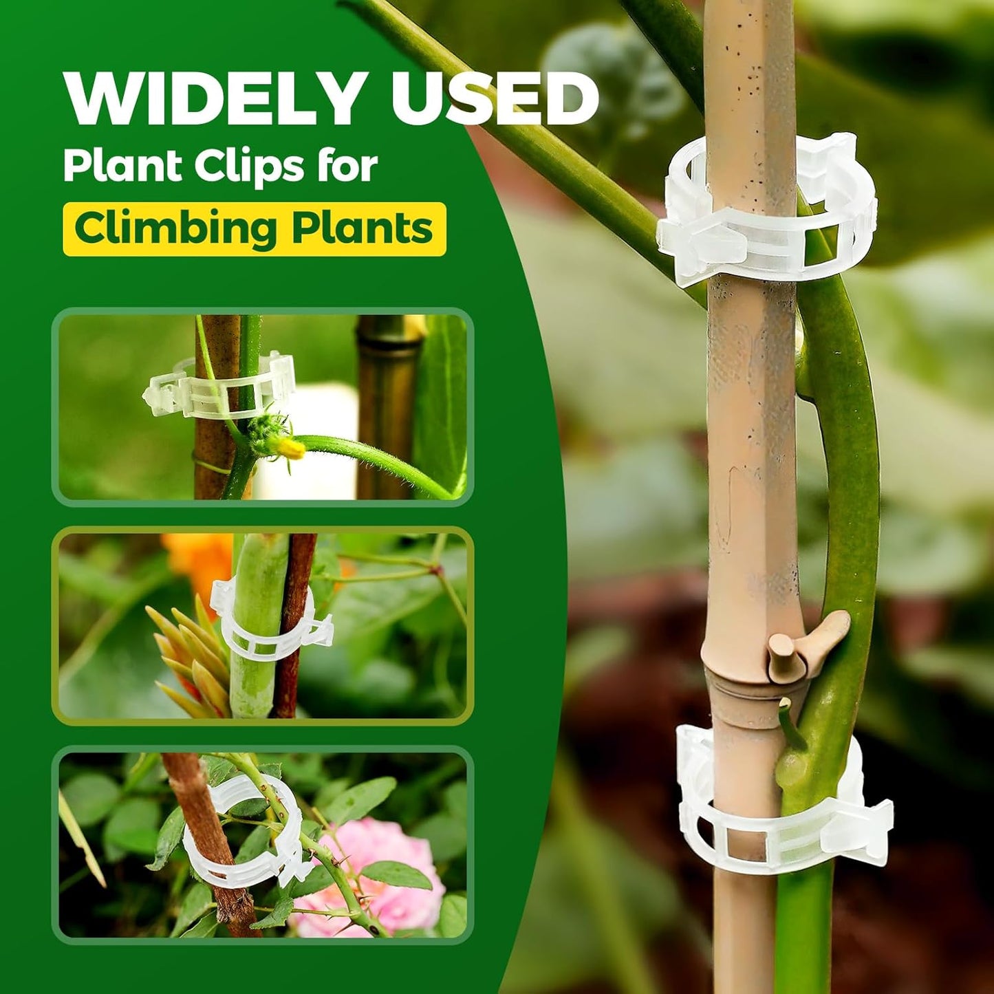 100 PCS Plant Support Clips, Reusable Garden Clips Secured Plastic Plant Clips for Climbing Plants, Tomato Clips for String Trellis Outdoor Indoor Plant Flowers Stem Vine Fixing Clips (White)