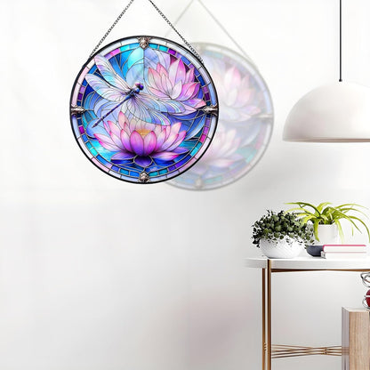 RIVEENY Stained Glass Window Hanging, Stain Glass Dragonfly Gifts Sun Catcher for Windows, 7.8 inch Suncatchers Birds Window Hangings Gifts for Home Garden Christmas Party Wedding (Lotus)