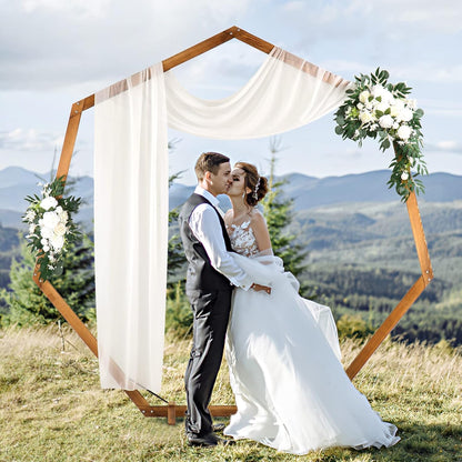 Heptagonal Wooden/Wood Arch 7.2FT for Wedding Ceremony, Arbor Backdrop Stand for Garden Parties, Indoor, Outdoor, Autumn Theme, Rustic Decorations