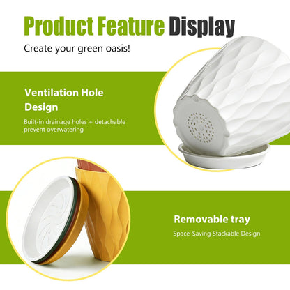 SQKH 8 Inch Plastic Plant Pots,Set of 5 Flower Pots,Planters with Drainage Holes & Saucers, Indoor