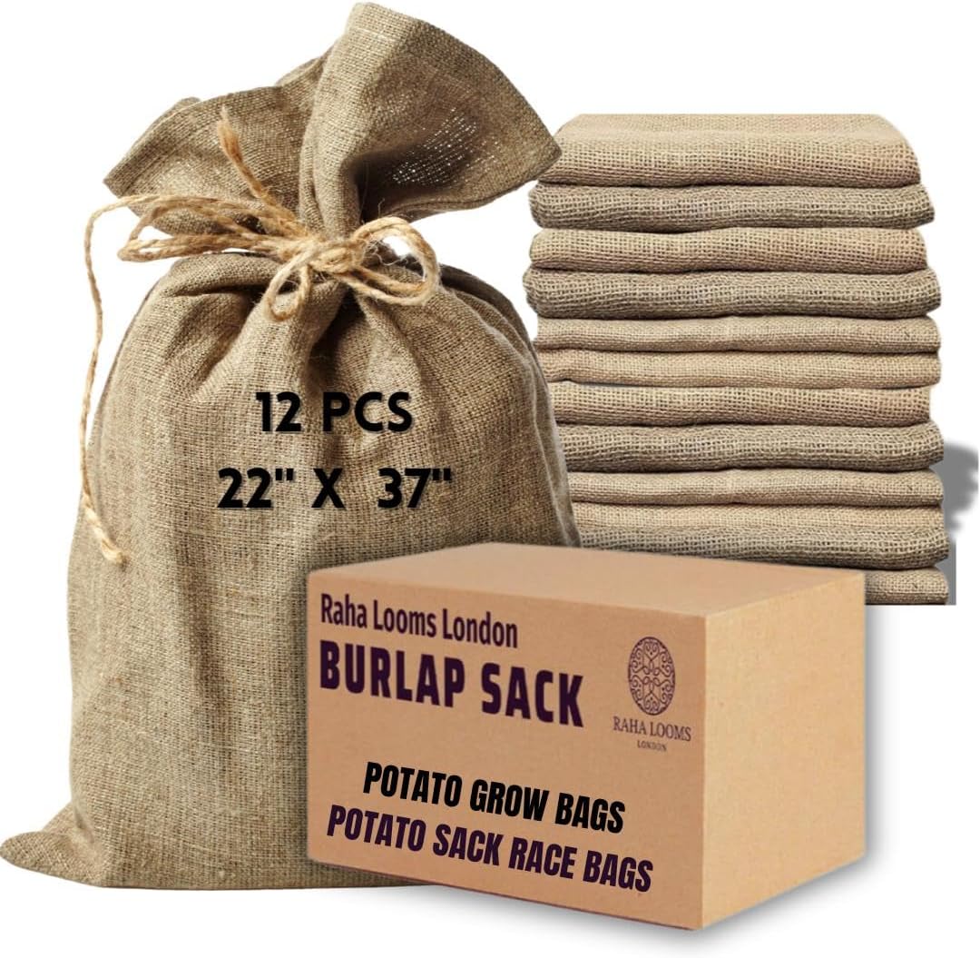 12 Potato Grow Bags : Premium Quality No Smell Extra Tough Potato Sack Race Bags Hacky Sack, Outdoor Games for Adults Burlap Outdoor Games for Kids costales para juegos de carreras
