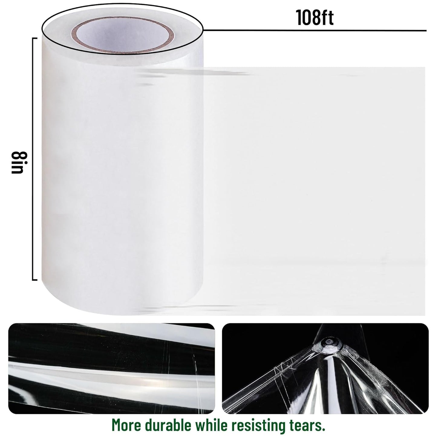 6 Mil Greenhouse Plastic Sheeting Tape,8" x108' Greenhouse Repair Tape, Waterproof and UV Resistant Plastic Sheeting Tapes for Green house,Strong Weatherproof Polyethylene Film Tapes (8" x108')