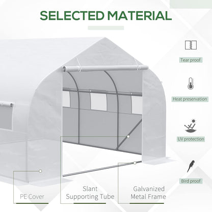 Outsunny 11.5' x 10' x 6.5' Walk-in Greenhouse, Tunnel Green House with Zippered Mesh Door and 6 Mesh Windows, Gardening Plant Hot House with Galvanized Steel Frame, White