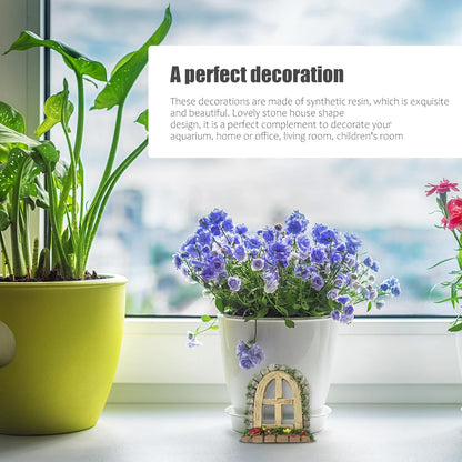 DOITOOL 2Pcs Miniature Fairy Garden Window,Artificial Window Ornament Miniature Fairy Doors Gnome Home Decoration,Resin Landscape Yard Art Garden Sculpture Fish Tank Decoration