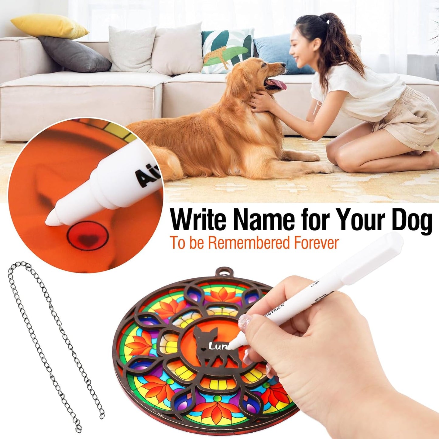 Dog Memorial Suncatcher, Pet Sympathy Gifts, Stained Glass Window Hanging, Memorial Gifts for Loss of Dog, Loss of Pet Sympathy Gift - Write Dog's Name for Pet Lovers 6.3 in*6.3 in