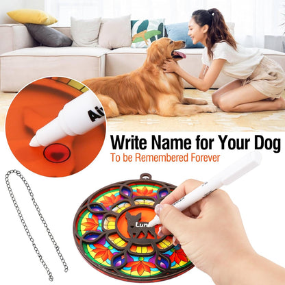 Dog Memorial Suncatcher, Pet Sympathy Gifts, Stained Glass Window Hanging, Memorial Gifts for Loss of Dog, Loss of Pet Sympathy Gift - Write Dog's Name for Pet Lovers 6.3 in*6.3 in