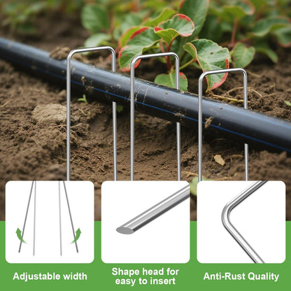 FOTMISHU Landscape Staples 6 Inch 100Pcs Garden Stakes, Galvanized Lawn Pins Spray Coating Yard Ground Spikes, U-Type Staples for Weed Barrier Anchoring Outdoor Tents Hoses