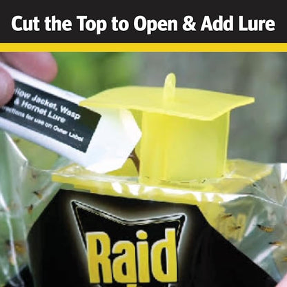 Raid Yellow Jacket, Wasp & Hornet Trap, 6 Pack, Disposable, Convenient, Hanging Fly Trap Bags with Food-Based Lure, No-Spray Outdoor Fly Traps Suitable Defense for Yards, Patios & Campsites