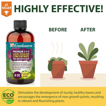 Premium Liquid Fiddle Leaf FIG Plant Fertilizer - 3-1-2 Concentrate for Indoor Plants and Flowers by Gardenera | Organic Plant Food for Fiddle Leaf Fig - 8oz