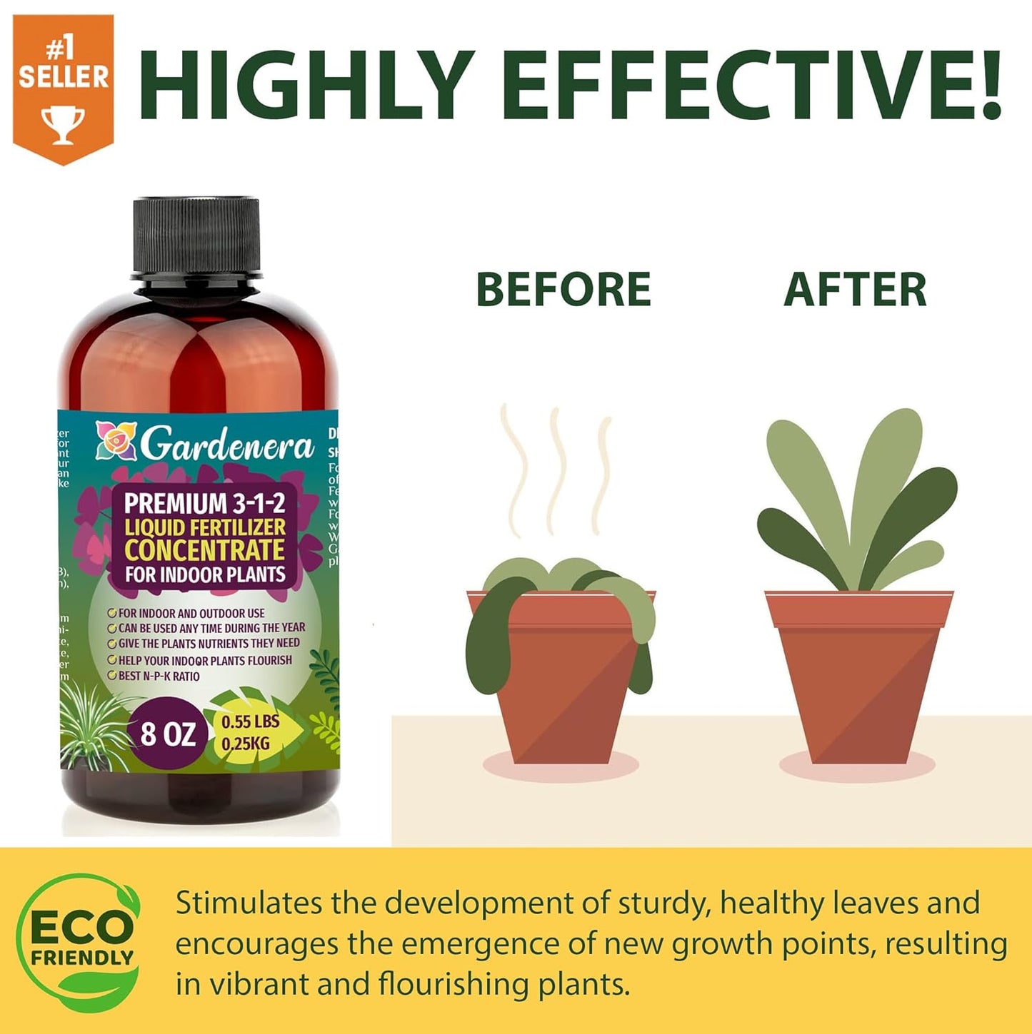 Premium Liquid Spider Plant Fertilizer - 3-1-2 Concentrate for Indoor Plants and Flowers by Gardenera | Organic Plant Food for Spider Plants - 8oz