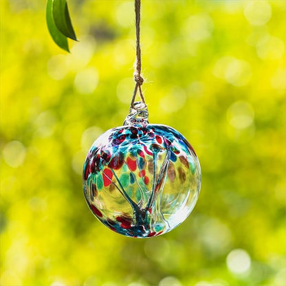 4” Tree of Life Witch Balls, Gazing Balls Hanging Friendship Balls, Hand-Blown Glass Christmas Ornament for Window Outdoor Home Decor, Garden Decoration, Gifts for Women (Teal Blue)